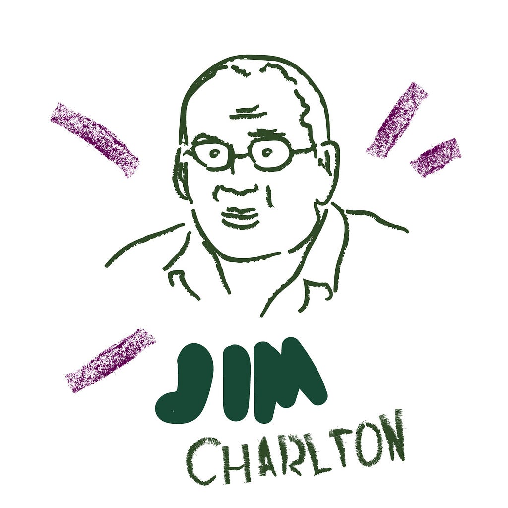 Sketch of Jim (James) Charlton person with glasses