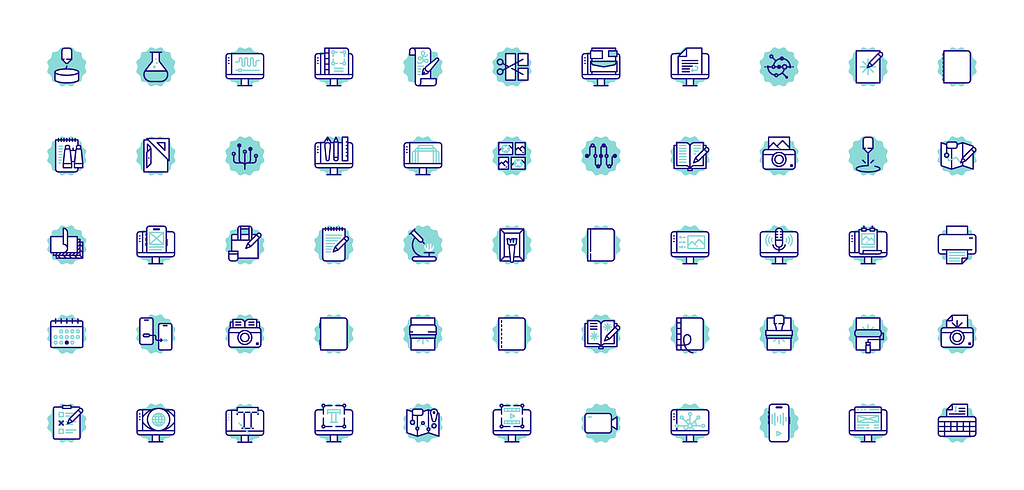 Updated 55 piece icon family for creative practice