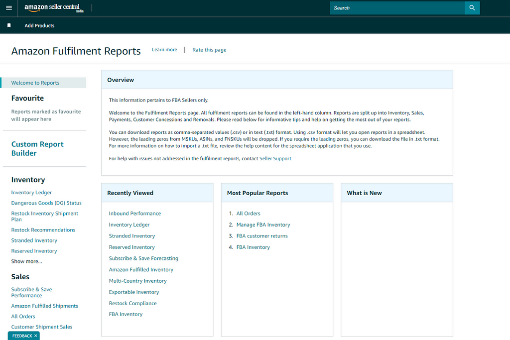 Screenshot of Amazon Fulfillment or FBA Reports
