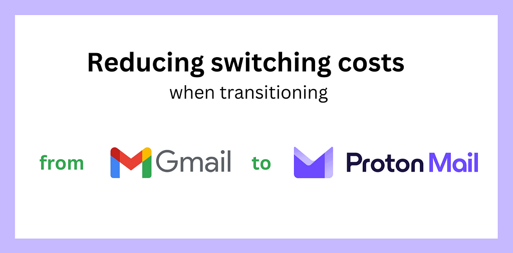 Cover photo of the article. The text says: Reducing switching costs when transitioning from Gmail to Proton Mail