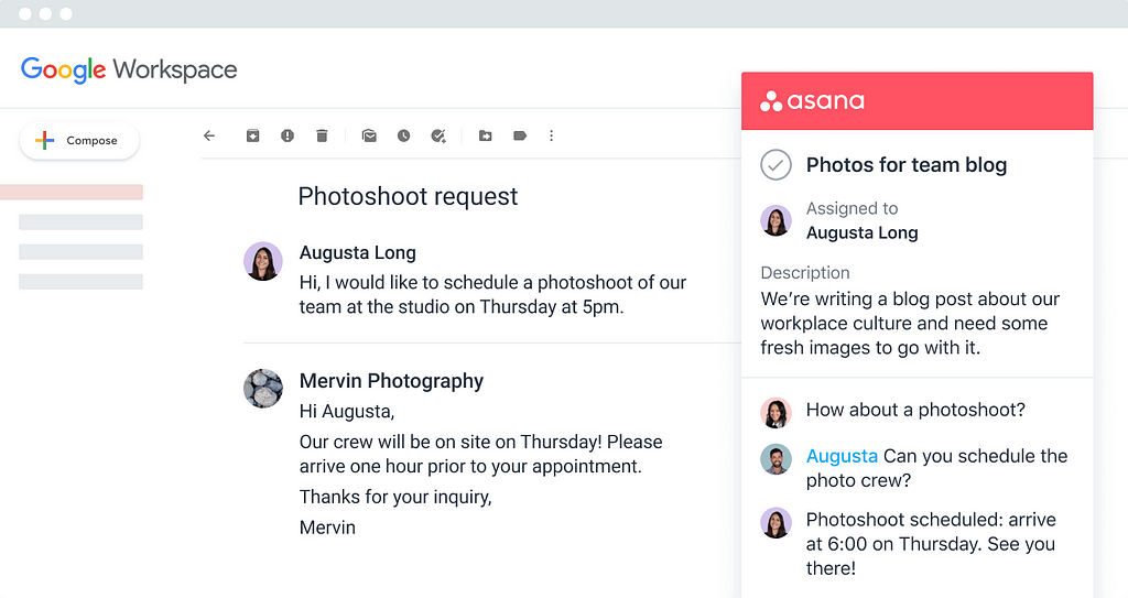 A window showing Asana and Gmail integration