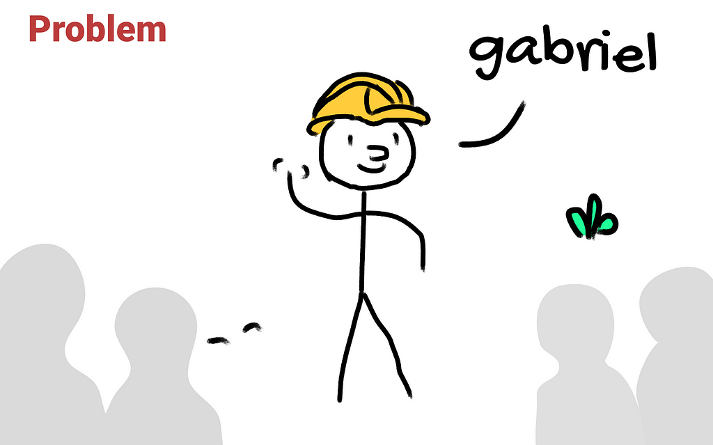 A person named Gabriel, is waving to his co-workers.
