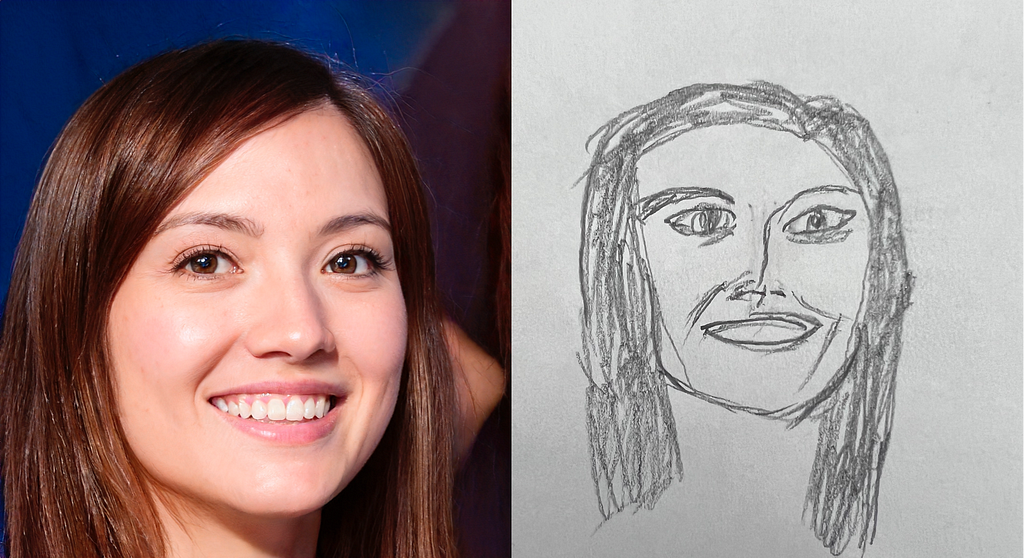 AI generated face vs. design team member sketch from activity