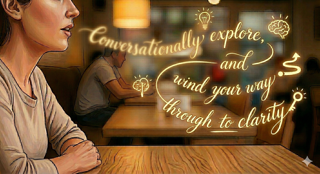 A visualization of a winding, twisting conversation — eventually resulting in clarity