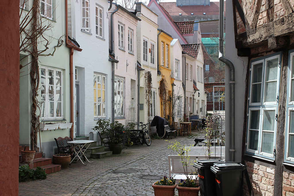 Empty street in old town of Lübeck, Germany