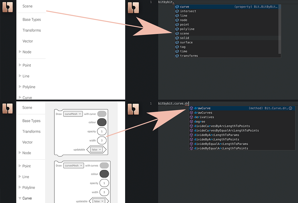 Code and visual blocks match