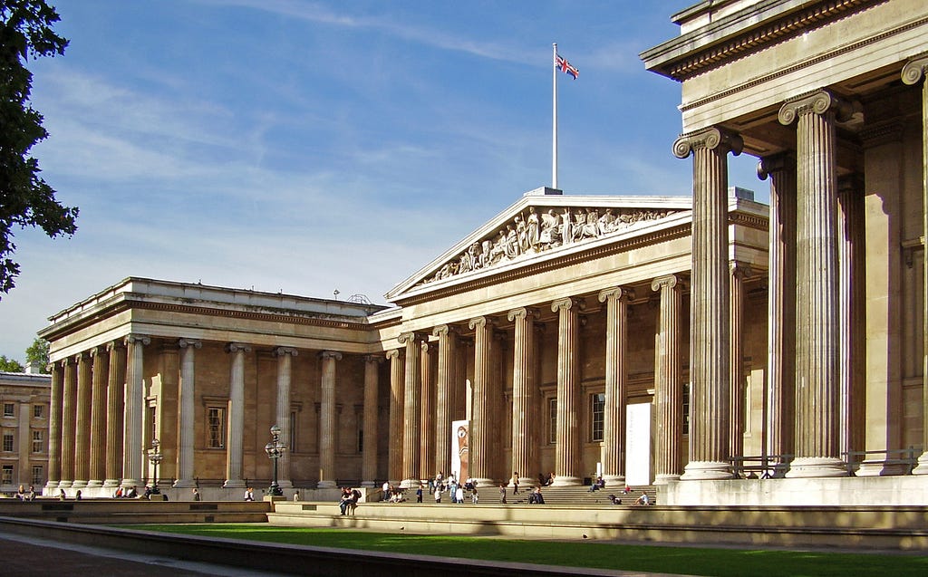 Façade of the British Museum designed to imitate a Greek pantheon.