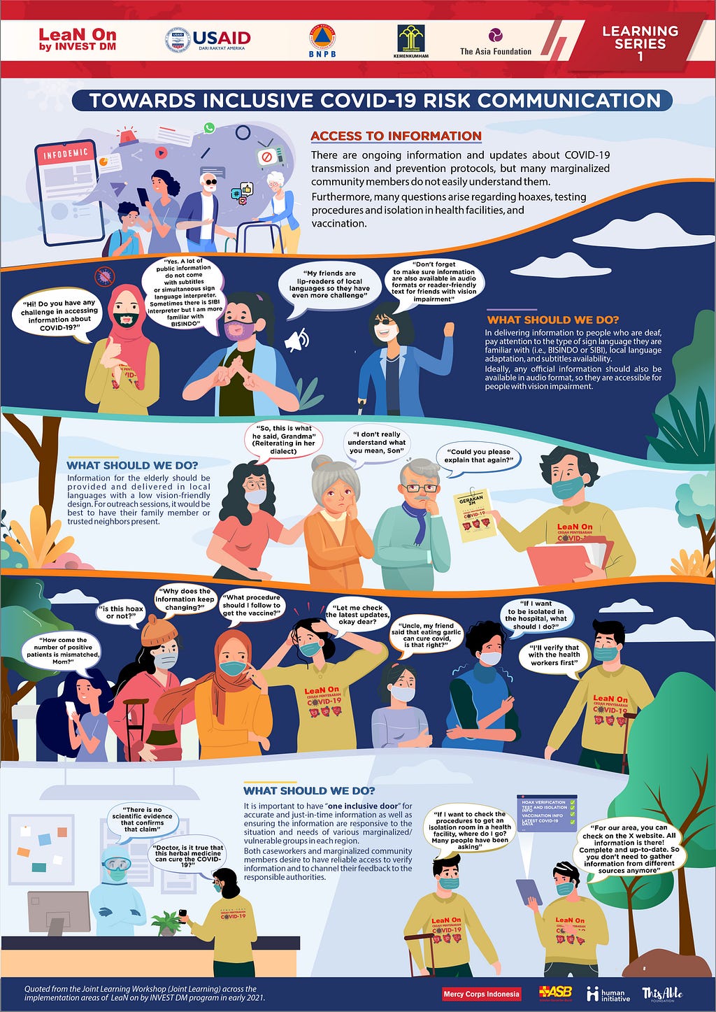 This infographic explains the challenges faced by persons with disabilities and other marginalized groups in accessing COVID-19 risk information, along with recommendations for more inclusive access to pandemic information. An audio version of the infographic will be added to this page soon.