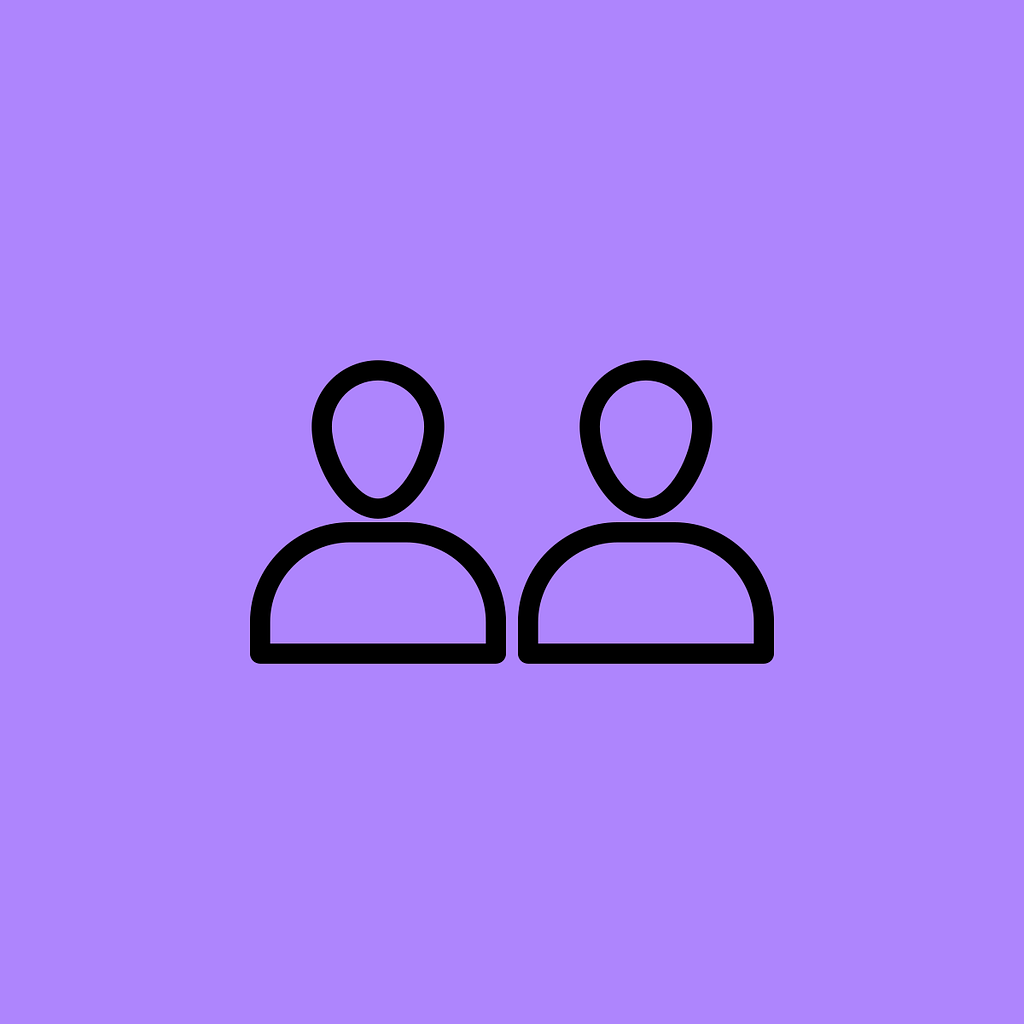 An illustrated outline of two people against a purple background.