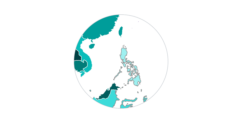 Close up of a light theme map of Southeast Asia region where Philippines islands are outlined in gray-50.