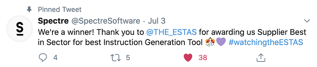 The Tweet Spectre sent after winning the ESTAS