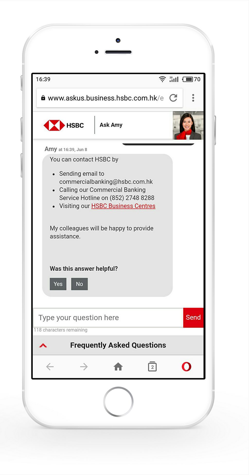 Survey chatbot at HSBC mobile app.
