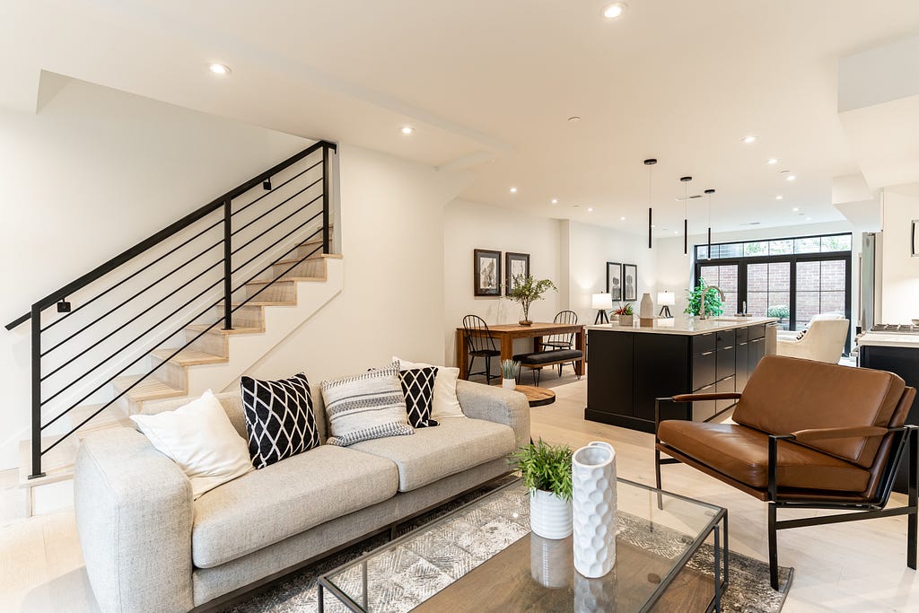 living room in Washington D.C. with custom handrails on staircase