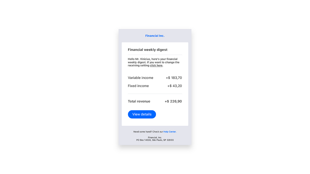 An email card from a financial app, demonstrating user earnings.
