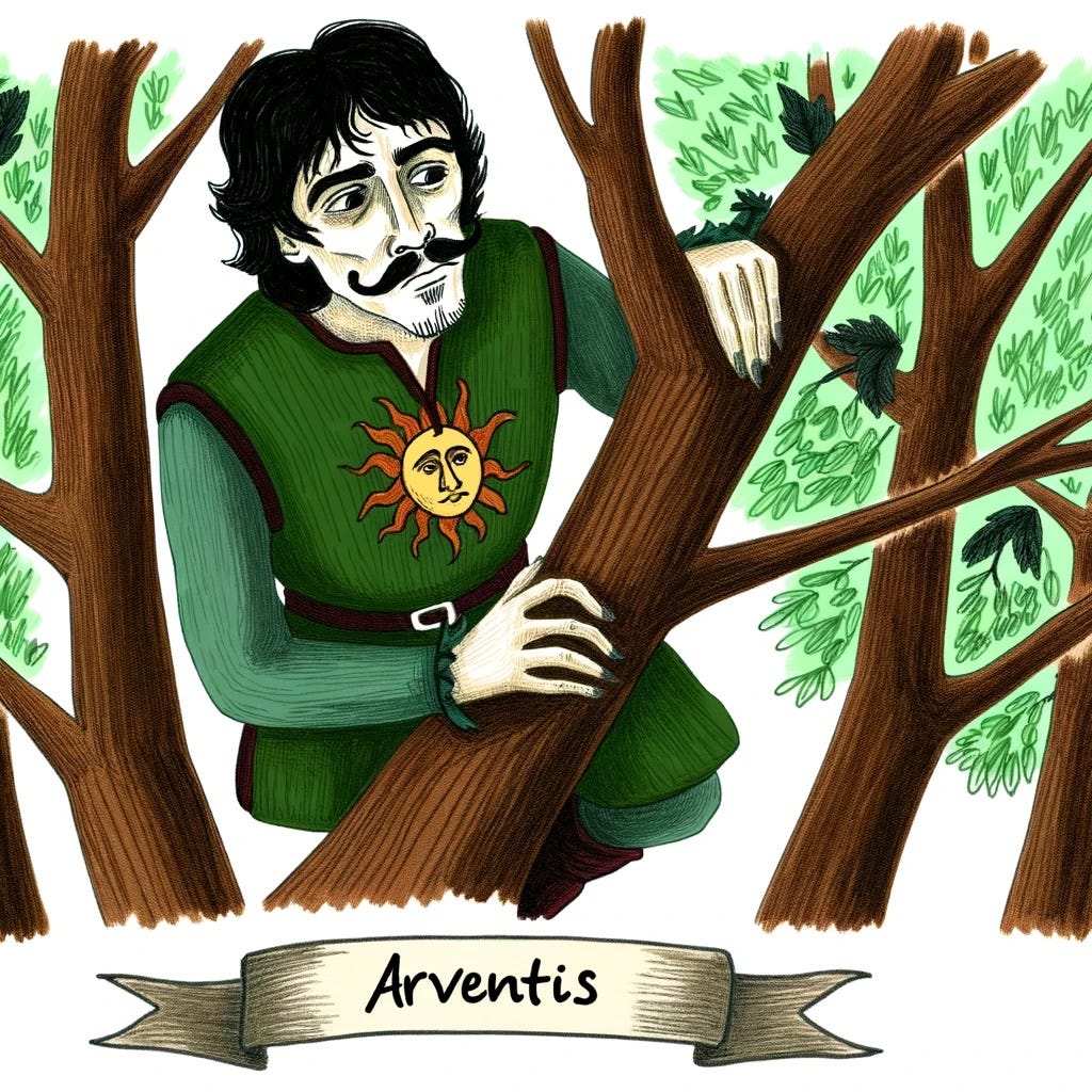 Arventis the Bard hidden up a tree