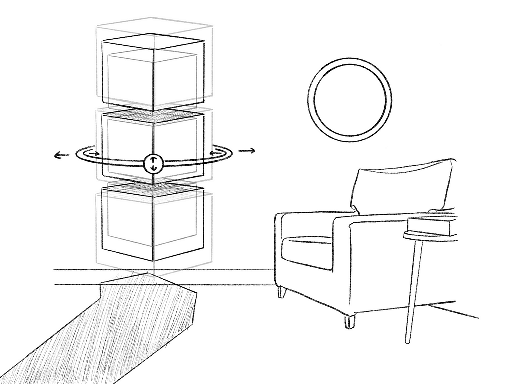 Sketch of an a rectangular object in virtual reality that can be scaled, moved, and rotated