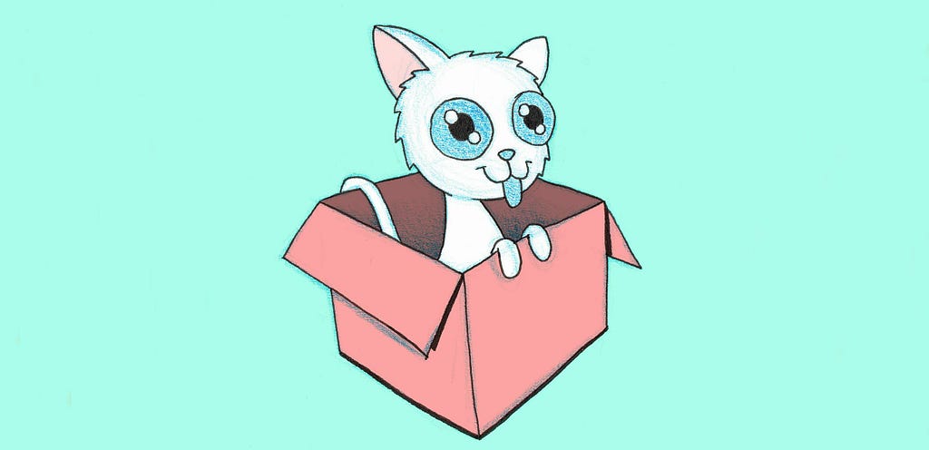 Drawing of a cat in a box, this time the cat is alive and well