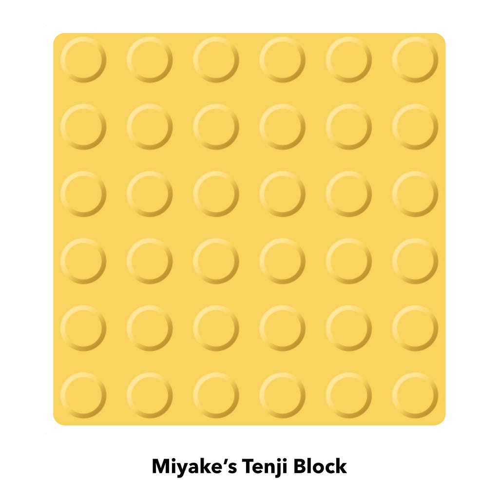 The original model for the Tenji Block. It is a yellow square with raised domes.