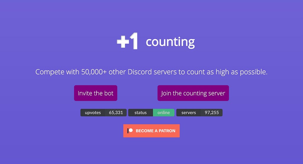 Screenshot of counting Discord bot’s homepage