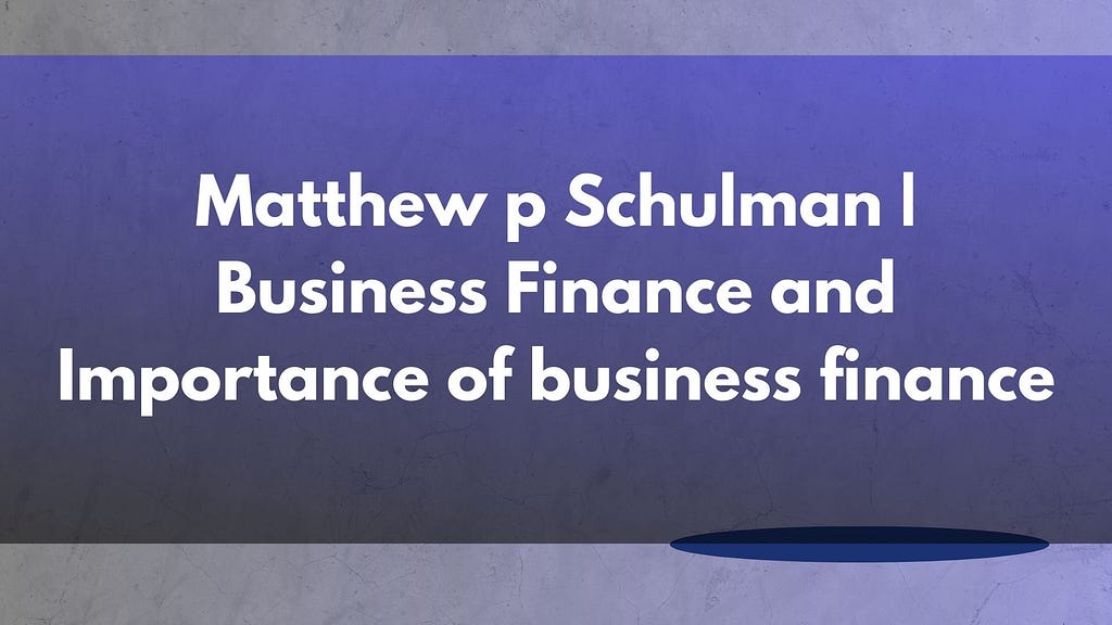 Business Finance and Importance of business finance | Matthew p Schulman
