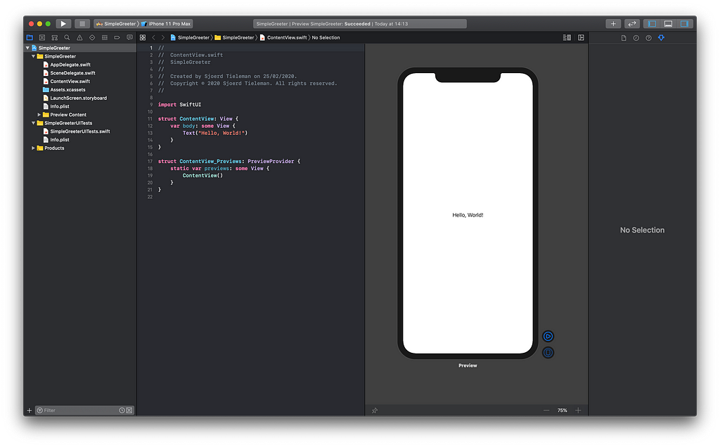 Xcode preview window
