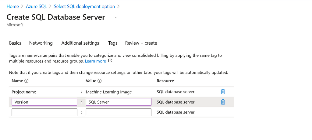 Tagging — Key : value Pair for Azure SQL Database Server / database — Setup Azure SQL within Python-Django deployed in Azure App Service | Orionlab | Orionlab.io