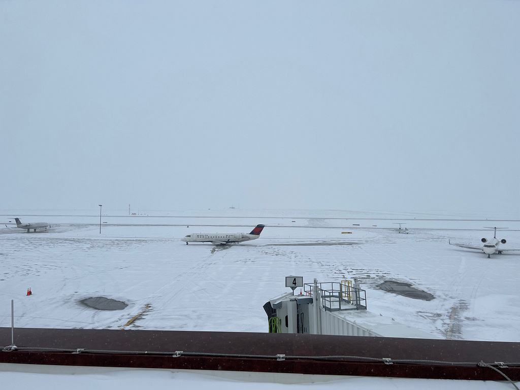 Jet planes on the snowy runway at Williston.
