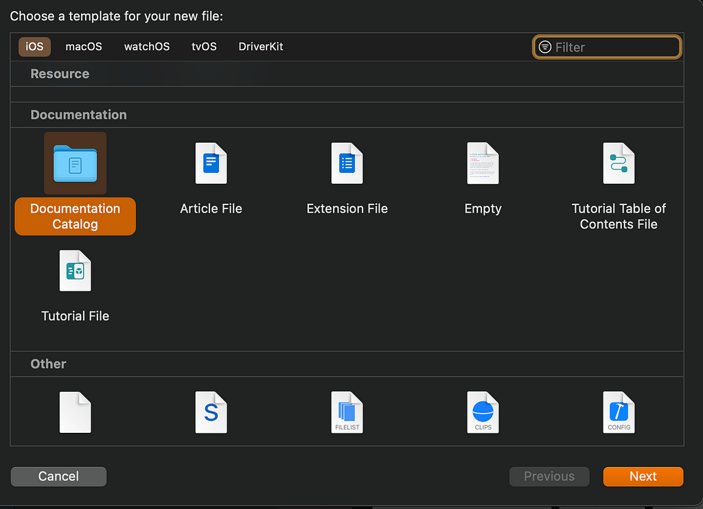 Add a new file using: File, New, File, Documentation Catalog