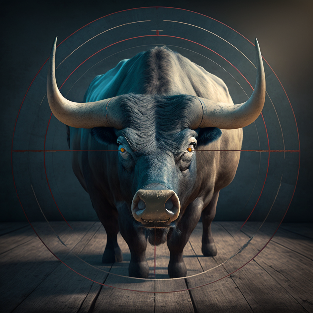 Midjourney prompt: “Shooting for an asset-valuation bull’s eye, this is no bull!”