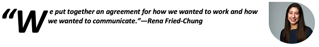 “We put together an agreement for how we wanted to work and how we wanted to communicate.”—Rena Fried-Chung