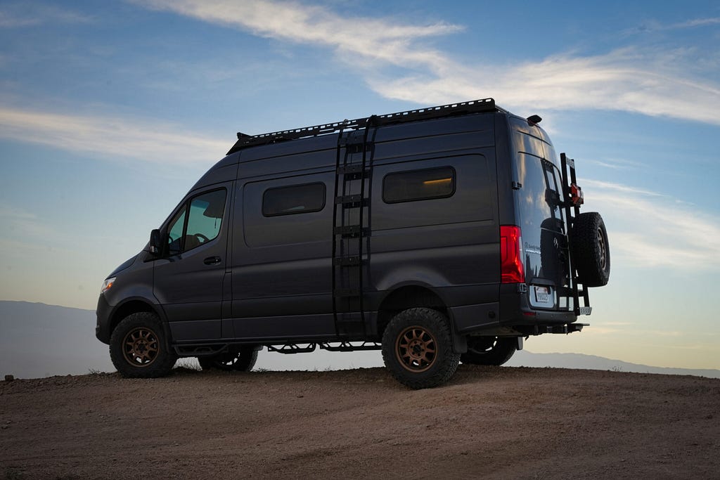 Mercedes Sprinter camper in grey, side view