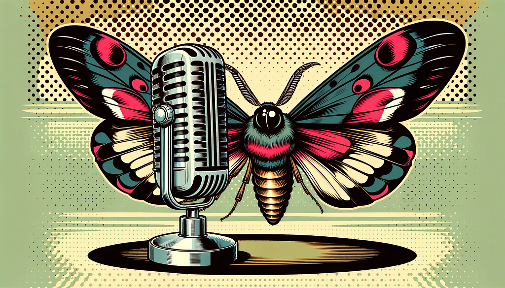 Moth behind an old-fashioned microphone