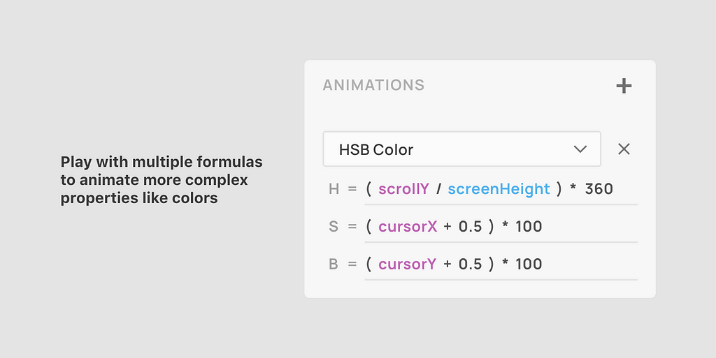 Play with complex properties like colors with multi formulas inputs