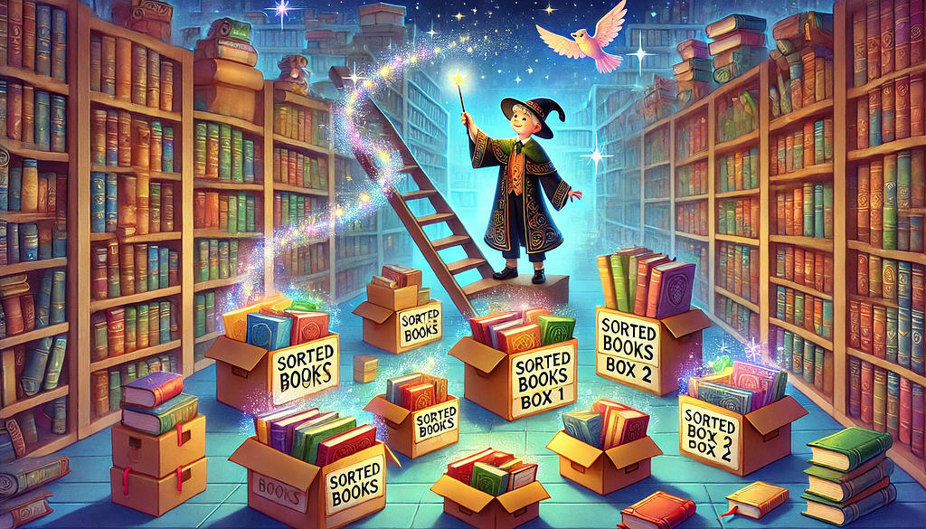 Magician and Books doing sorting