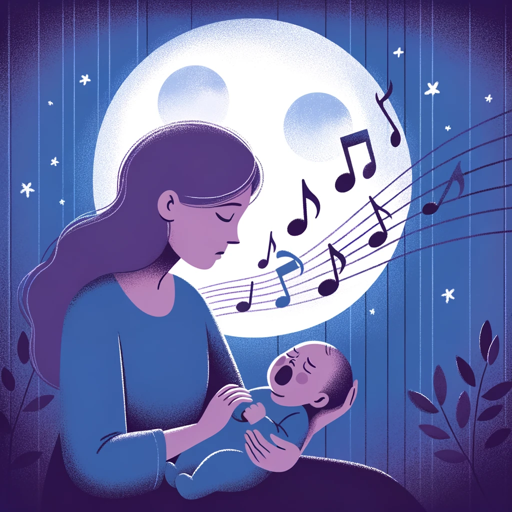 Mother tuning into her infant’s emotional language under a moonlit sky, signifying the bond and understanding during early years