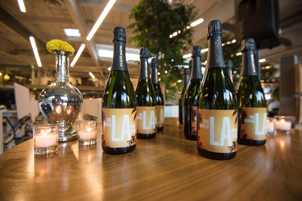 These branded wine bottles make perfect company swag for corporate events. These were made for LA week.