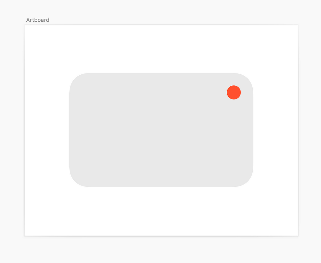 A UI element inside an artboard. It is a rounded rectangle with a red dot near the top right corner.