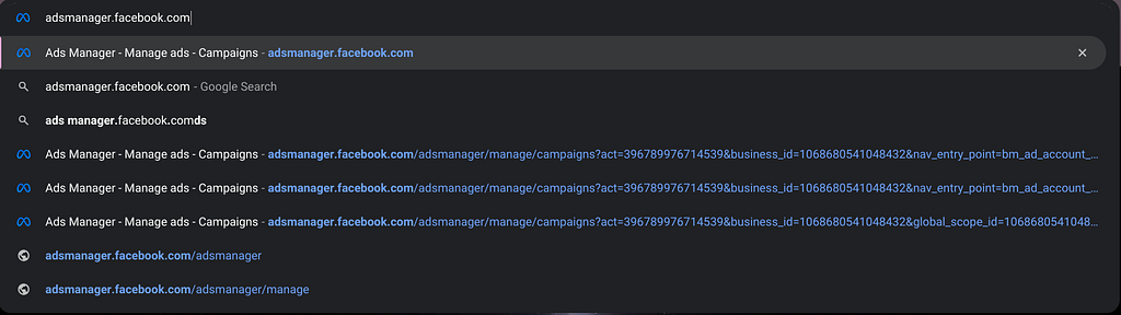 Search adsmanager.facebook.com