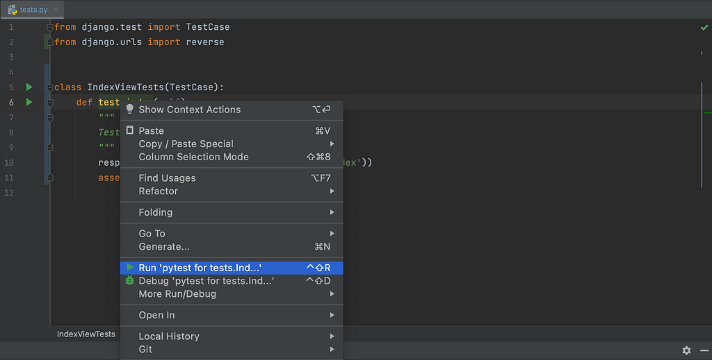 Run a single test using pytest in django