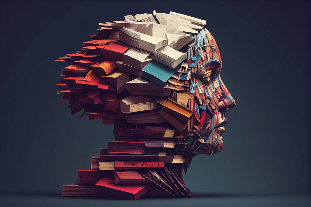 illustration of a person’s head made entirely of books