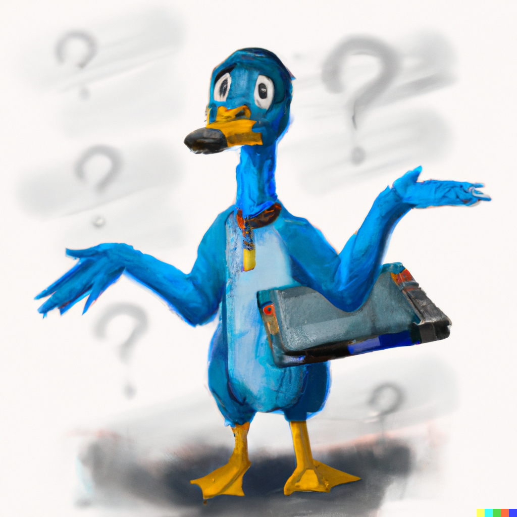 A blue duck trying to determine if it’s a data engineer