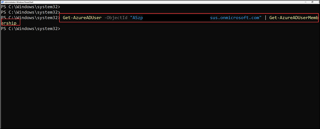 Figure 20 — shows the authenticated user group memberships. r3d-buck3t, azure, pentesting