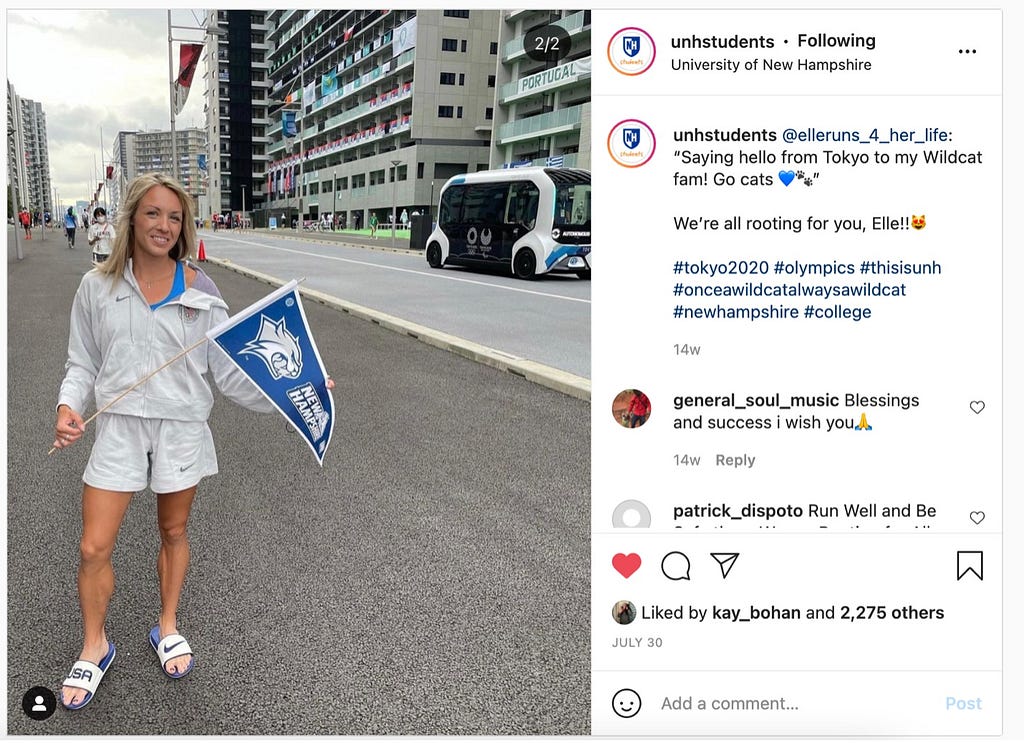 UNH Students Top Five Instagram Posts of 2021 #1: UNH Alumni Says Hello From Tokyo Olympics