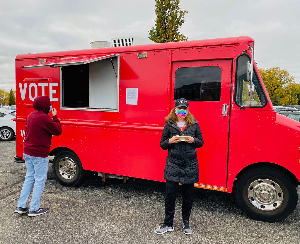 Vote.org CEO Andrea Hailey with the Vote.org food truck in Indianapolis, IN in 2020.