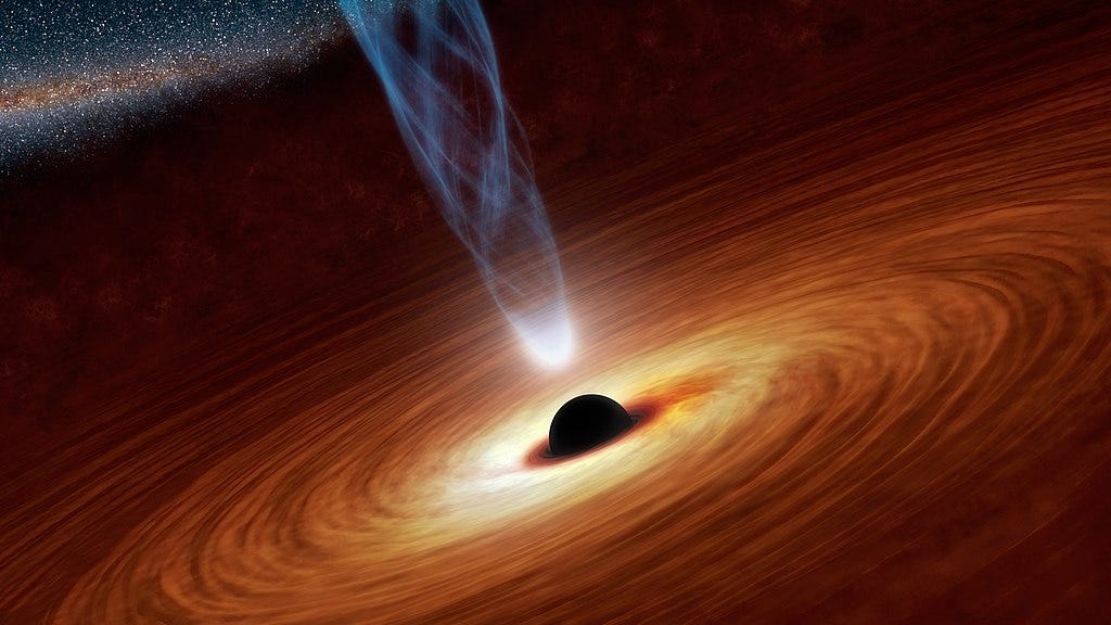Artist’s rendering of a supermassive black hole — image courtesy of Wikimedia Commons and Quantum squid88 — https://commons.wikimedia.org/wiki/File:Supermassive_black_hole.jpg
