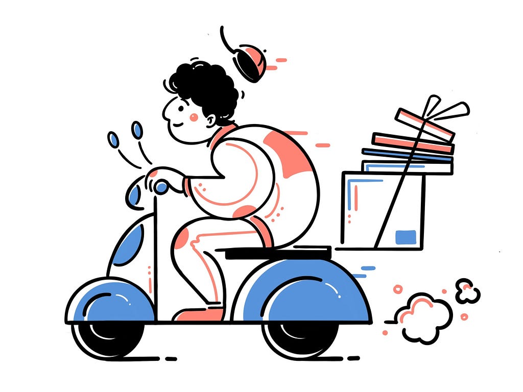 Imagem de uma pessoa fazendo uma entrega com a sua motocicleta.