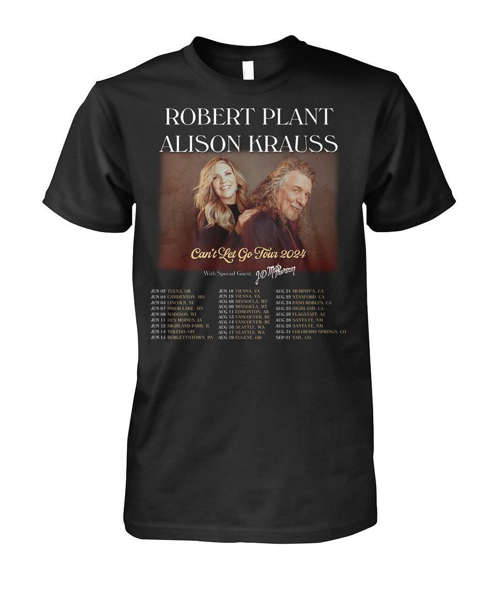 Robert Plant And Alison Krauss Can’t Let Go 2024 Tour Shirt