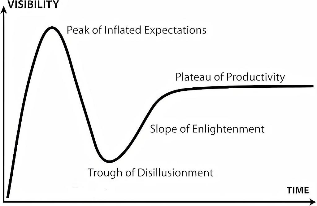 The Gartner Hype Cycle: From the peak of inflated expectations, through the valley of disillusionment to the path of enlightenment.