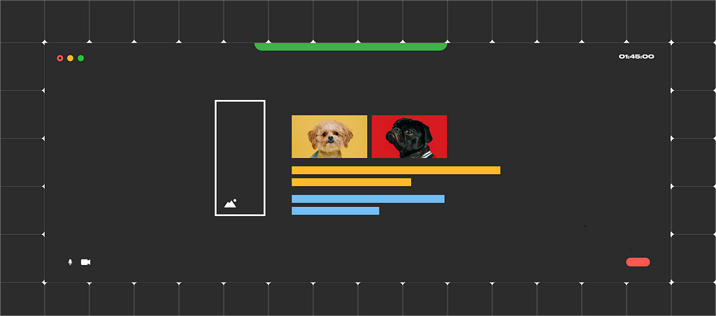 A graphical imitation of a zoom background with some placeholder text and two puppies.