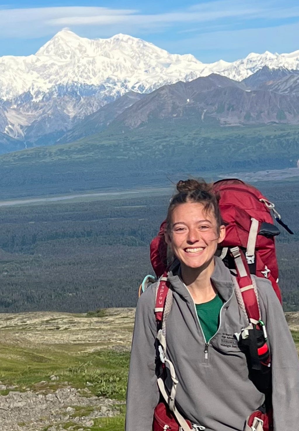 A picture of Katherine Wendeln with a backpack